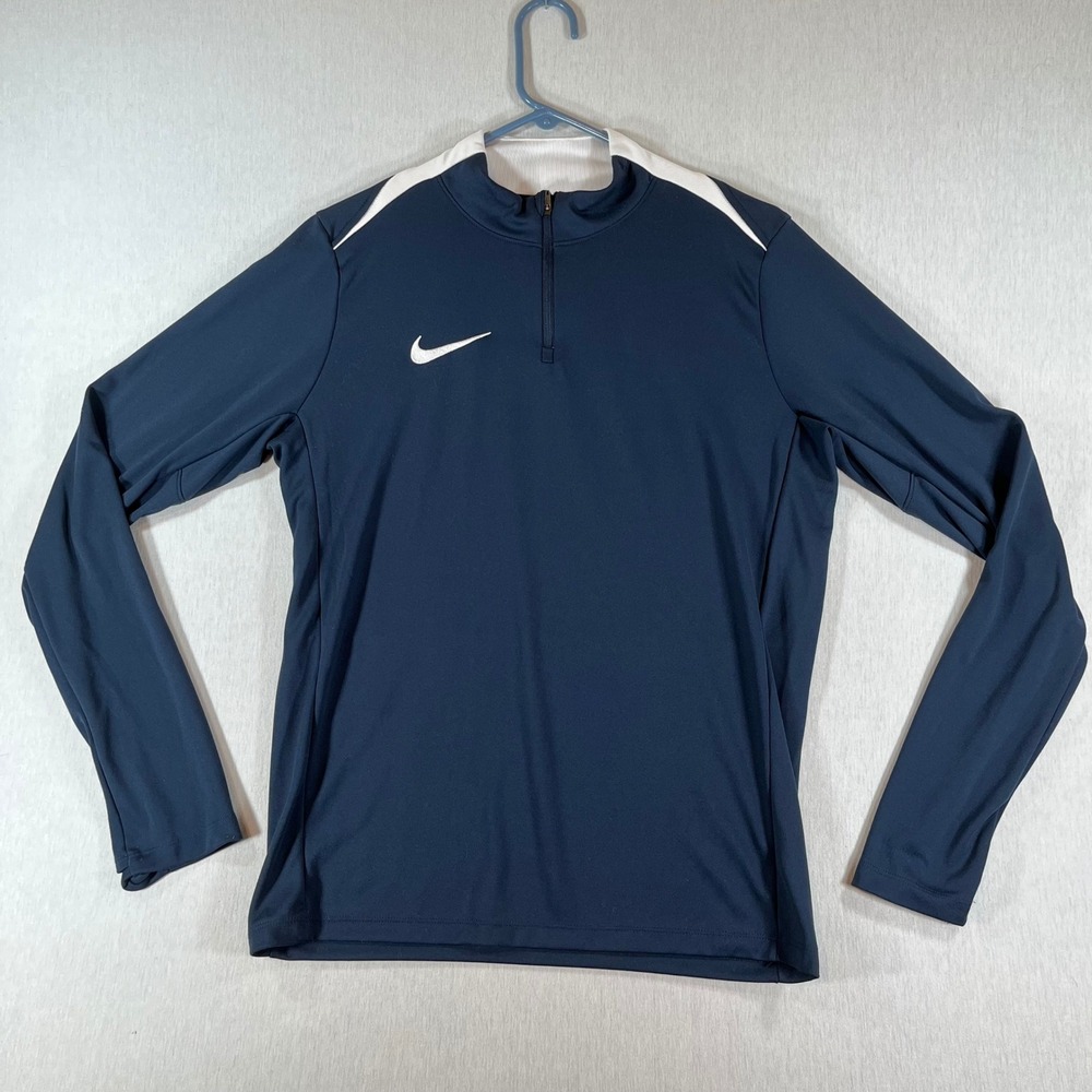 Nike Dri-FIT Shirt Mens M Soccer Running Navy Blue White Thumb Holes Training